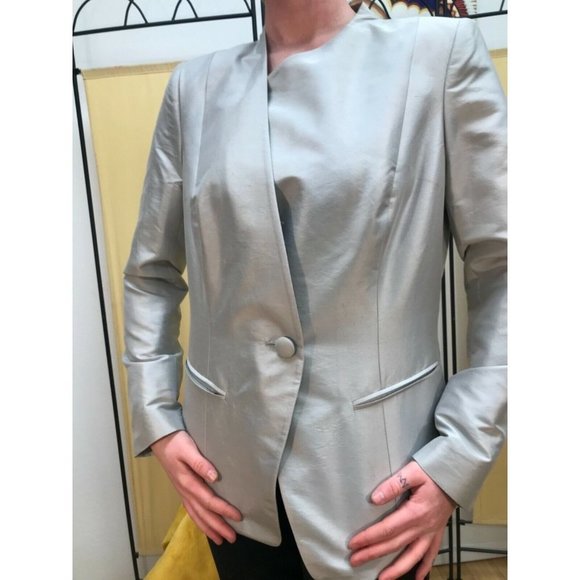 Lafayette 148 Y 12 100% Silk Silver Blazer - Picture 2 of 11
